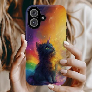 Caticorn iPhone Case Galaxy Cat Art for iPhone 16 15 14 13 12 11 X 8 Pro Max Plus Mini XR XS