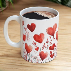 Valentines Day Mug - Romantic Heart Mug, Watercolor Couples Gift, Love Gift for Anniversary, Perfect Coffee Mug for Him & Her