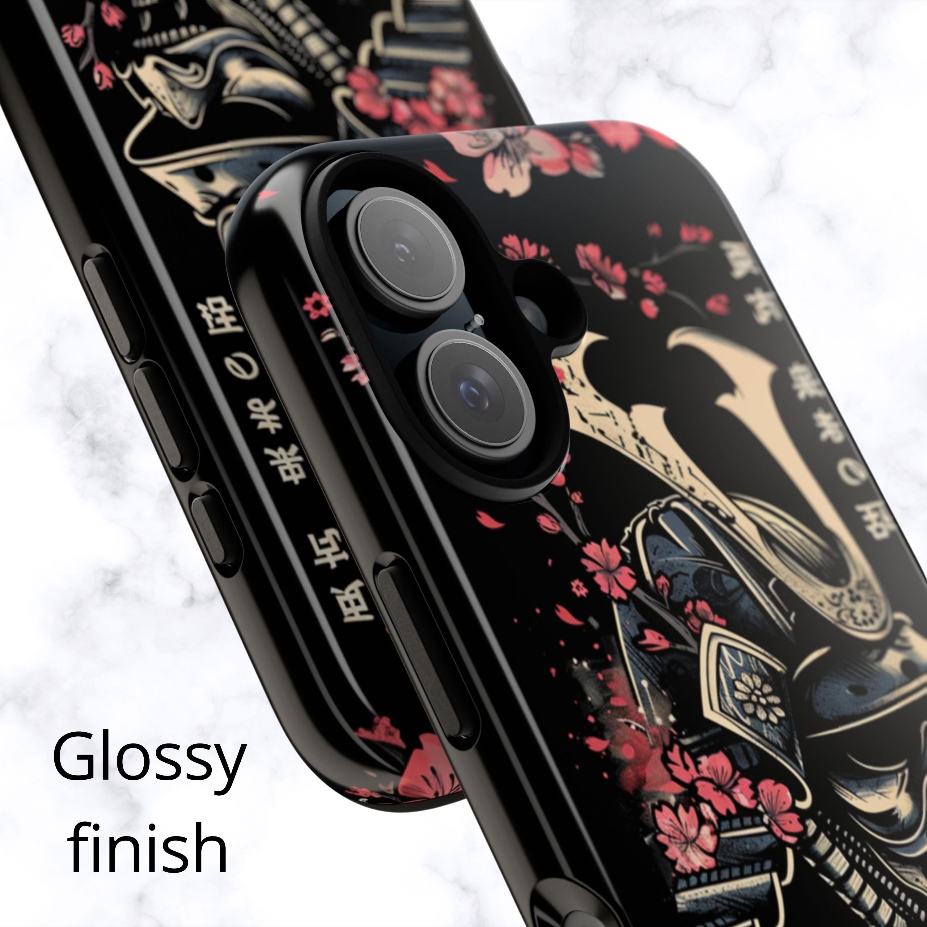 Samurai Cherry Blossom iPhone Case | Black Red Skull Japanese