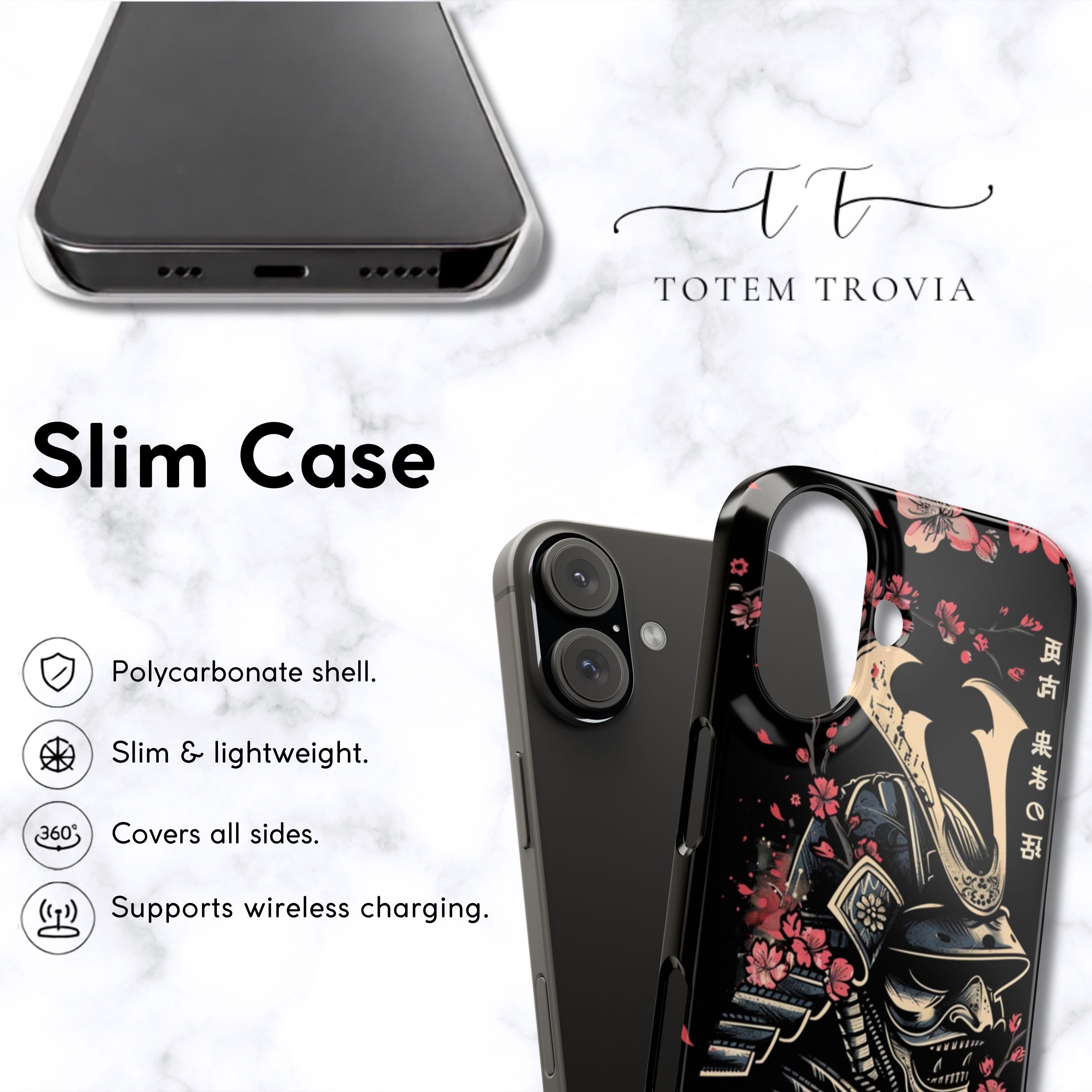 Samurai Cherry Blossom iPhone Case | Black Red Skull Japanese
