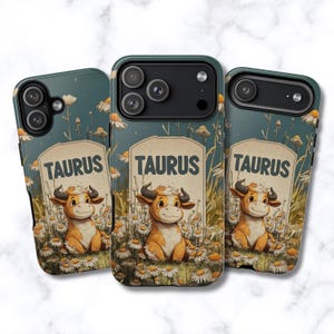 Cute Taurus Bull Daisy Field Phone Case | Zodiac Astrology Art Gift for Taurus Lovers | iPhone 17 16 15 14 13 MagSafe