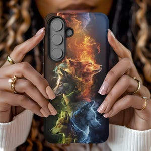 Elemental Wolves Galaxy Case Fire Ice Nature Wolf Pack for Samsung S25 S24 S23 S22 S21 S20 S10 Ultra Plus FE
