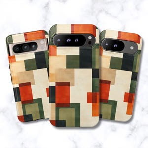 Google Pixel-hoesje uit het midden van de eeuw met moderne kunst | Retro geometrisch kleurenblok voor 9 Pro tot 6 | Bauhaus-designcadeau