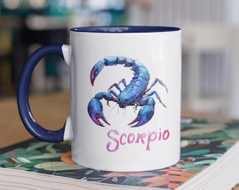 Skorpion Tasse - Sternzeichen Geschenk Astrologie Kaffeetasse mit dunkelblauem Griff - Aquarell Kunst Geburtstagsgeschenk Horoskop Teetasse