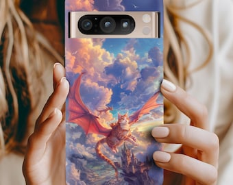 Drachen Katze Pixel Handyhülle Fliegen Fantasy Abenteuer Himmel für Google Pixel 9 8 7 6 5 4 3 2 1 Pro XL A-Serie