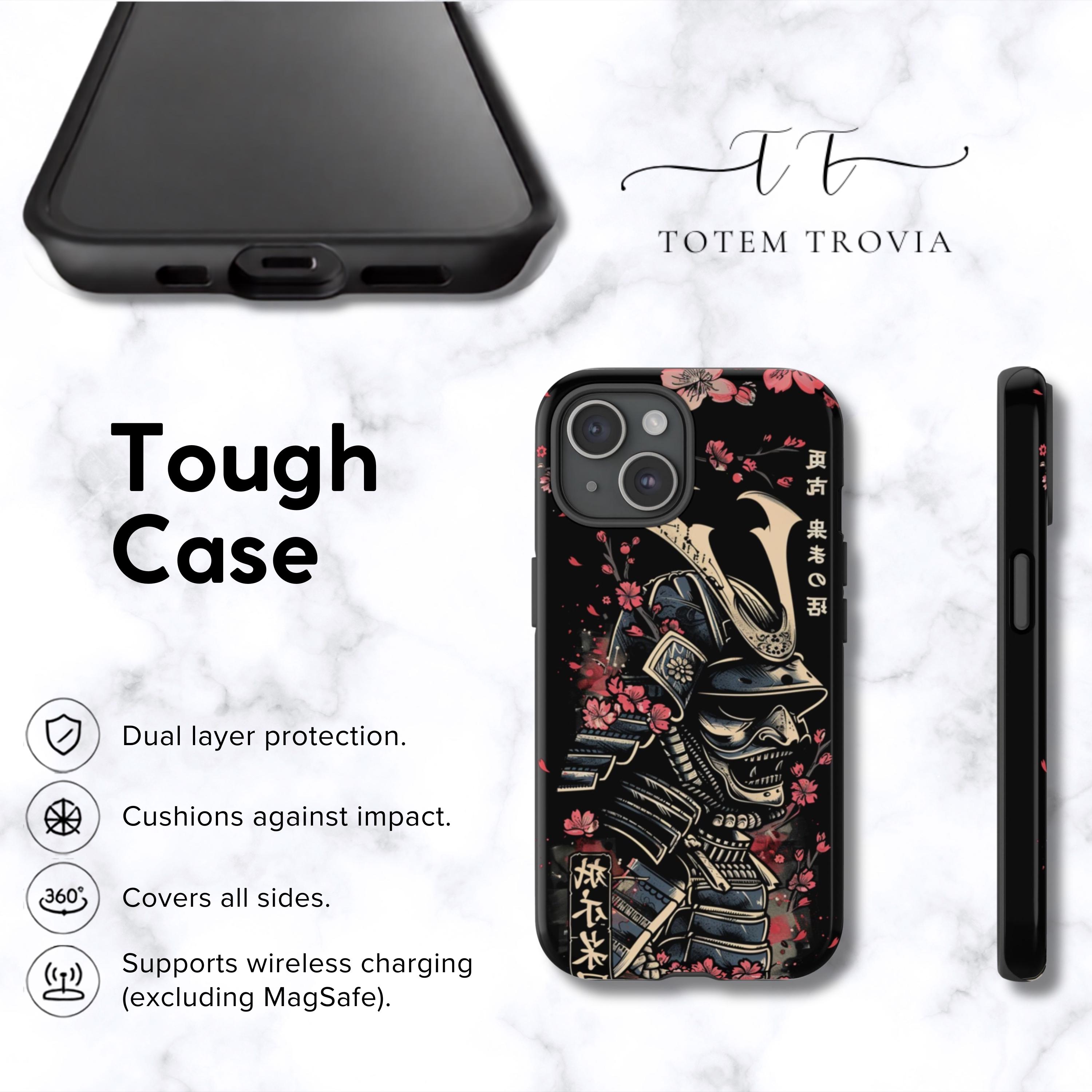 Samurai Cherry Blossom iPhone Case | Black Red Skull Japanese