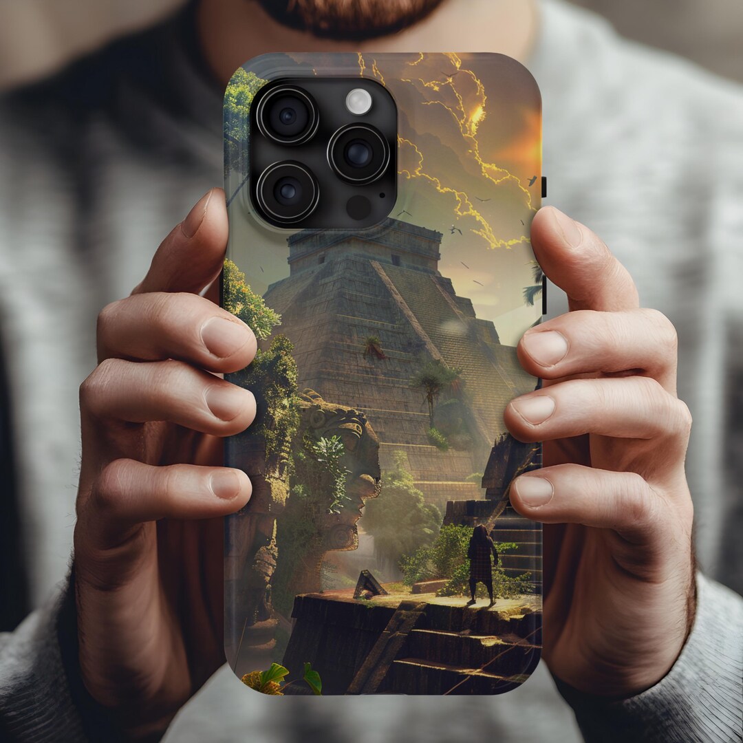 Mayan Temple iPhone Case, Ancient Pyramid Lightning Sky Design ...
