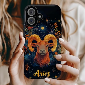 Aries Zodiac Phone Case for iPhone Samsung Galaxy Google Pixel – Celestial Ram Midnight Garden Art Cover