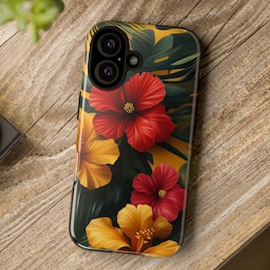 Tropical Hibiscus Phone Case | Hawaiian Floral Art | Palm Design for iPhone & Samsung | Unique Gift Idea