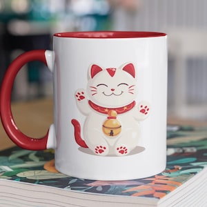 Fortune Cat Mug | Lucky Cat Art | Maneki Neko Mug | Japanese Good Luck Charm | Unique Mug Design | Totem Trovia