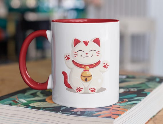 Fortune Cat Mug | Lucky Cat Art | Maneki Neko Mug | Japanese Good