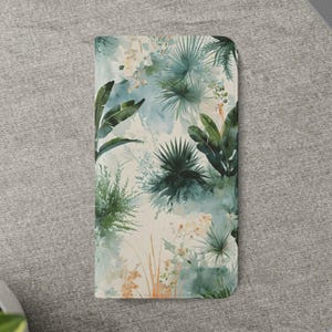 Tropical Botanical Watercolor Wallet Case Jungle Leaves iPhone 16 15 14 13 12 11 Samsung Galaxy S25 S24 S23 S22 S21