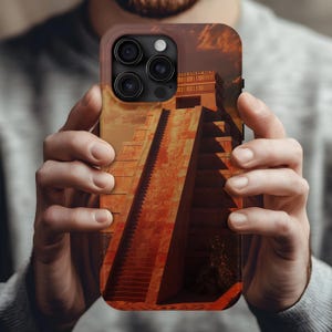 Mayan Pyramid iPhone Case, Ancient Sunset Temple Design, Mesoamerican Architecture Protective Cover for iPhone 16-15-14-13-12-11-X-8