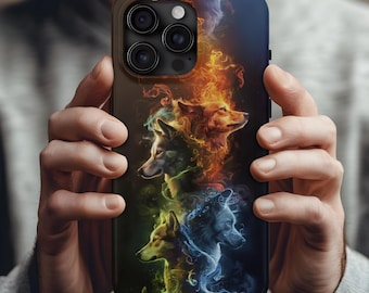 Elemental Wolves iPhone Case Fire Ice Nature Wolf Pack for iPhone 17 16 15 14 13 12 11 X 8 Air Pro Max Plus Mini XR XS