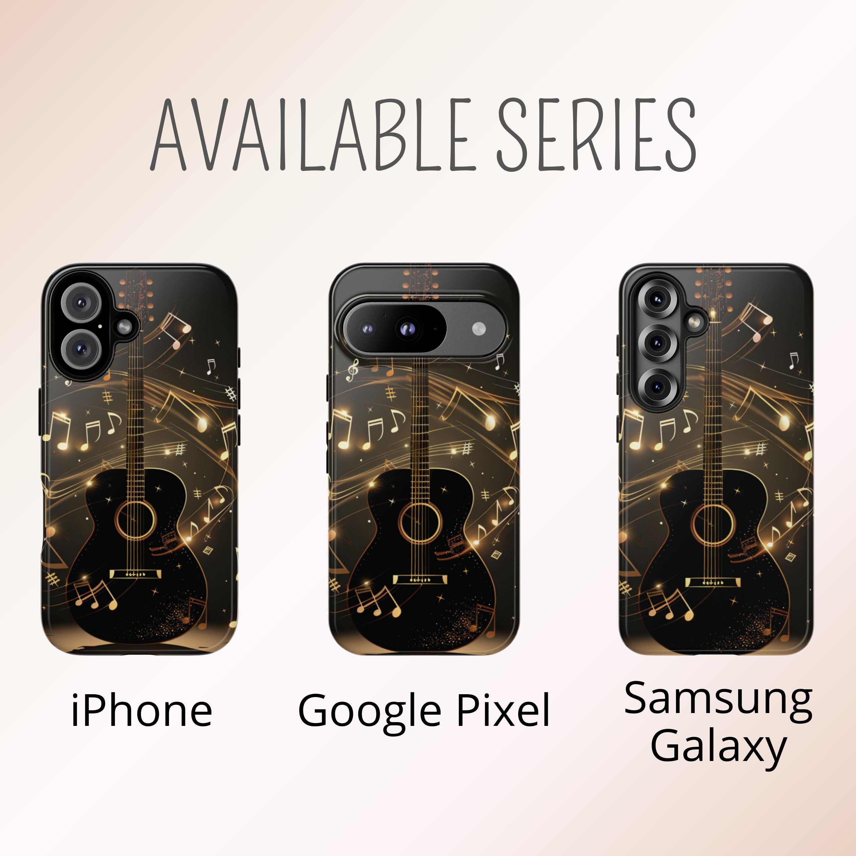 Acoustic Guitar iPhone Case, Black & Gold Musical Notes, Musician