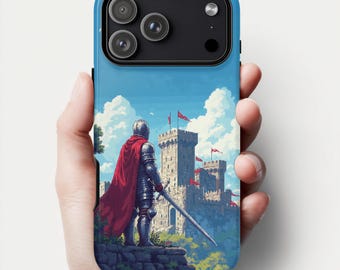 Medieval Knight iPhone Case | Retro Gaming Castle Fantasy Art | MagSafe Compatible 17-13 | Epic RPG Gift