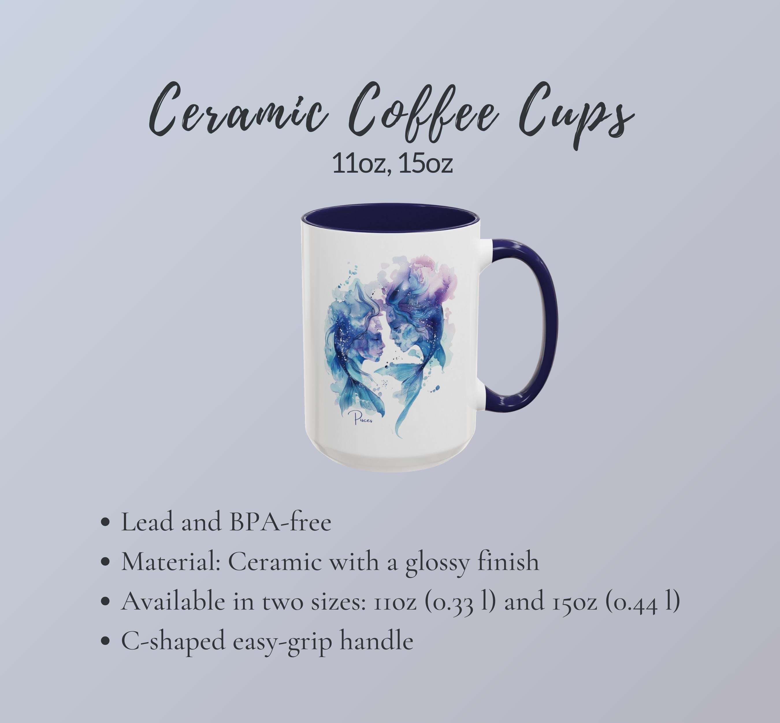 Mermaid Couple Mug | Watercolor Art Coffee Cup | Ocean Love Gift | Navy  Interior | Fantasy Drink Ware for Couples