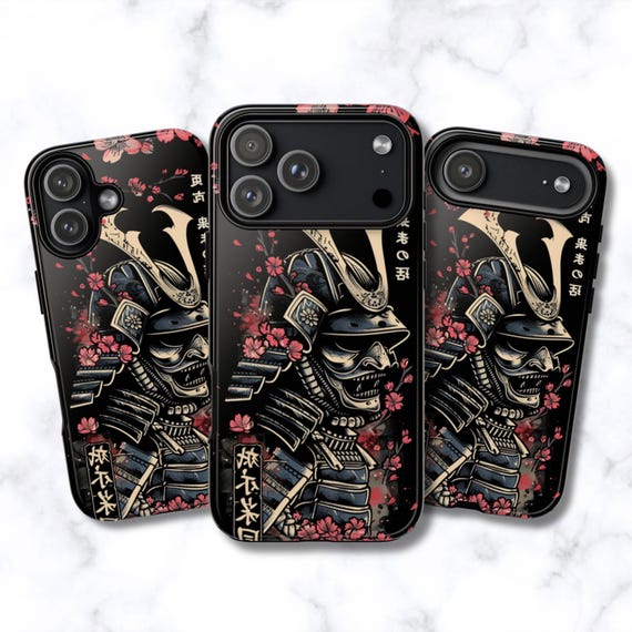 Samurai Cherry Blossom iPhone Case | Black Red Skull Japanese
