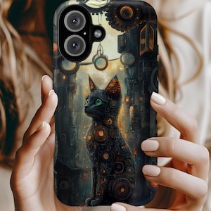 Steampunk Cat Phone Case - Cyberpunk Mechanical Art Cover for iPhone, Samsung, Pixel | Custom Tech Gift