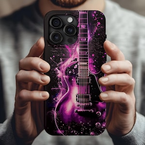 Electric Guitar iPhone Case, Custom Purple Rock Music Instrument Design, Shockproof Protection for iPhone 16-15-14-13-12-11-X-8 Pro Max Plus