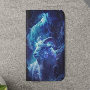 Mystical Ice Ram Crystal Cave Wallet Flip Case Fantasy Art for iPhone 16 15 14 13 12 11 Samsung Galaxy S25 S24 S23 S22 S21