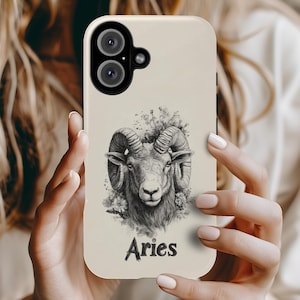 Aries Ram Phone Case for iPhone, Samsung & Google Pixel – Zodiac Art Minimalist Ink Design, Astrology Gift