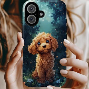 Cavapoo Phone Case - Forest Dog iPhone & Samsung Cover, Custom Pet Lover Gift, Enchanted Golden Puppy Gift for Dog Moms