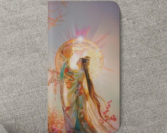 Amaterasu Goddess Wallet Case Japanese Sun Deity Cherry Blossoms Art iPhone 16 15 14 13 12 11 Samsung Galaxy S25 S24 S23 S22 S21