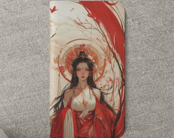 Amaterasu Modern Anime Wallet Case Red White Japanese Goddess Art iPhone 16 15 14 13 12 11 Samsung Galaxy S25 S24 S23 S22 S21