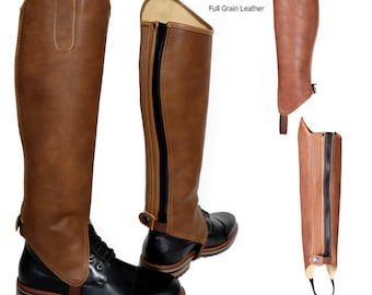 Real Leather Half Chaps Brown Washable Horse Riding Chaps Equestrian, Exceptional Quality Chaps for a Perfect Fit and Unmatched Durability