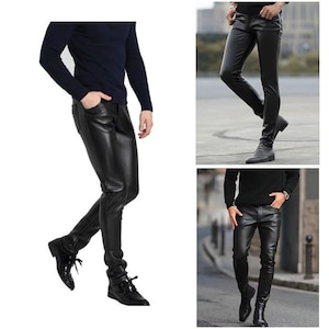 Leather Pants for Men's, Handmade Vegan Leather Jeans Pants