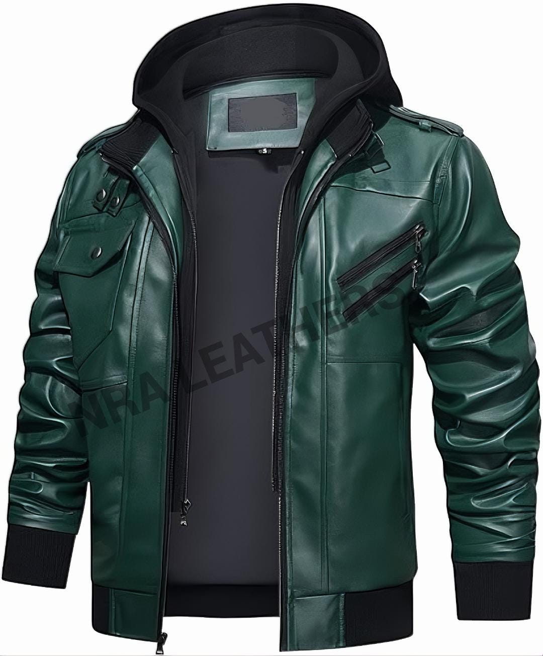 Leather jacket mens with hoodie sale