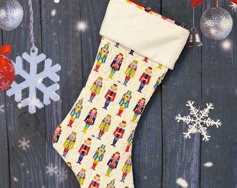 Gesteppter Nussknacker Weihnachtsstrumpf - Handgemachter Feiertags-Nussknacker-Ballettstrumpf mit weißer Manschette - klassisches Weihnachtsdekor