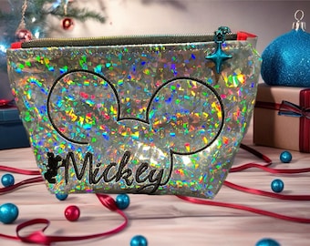 Holographic Mickey Makeup Bag – Sparkly Disney-Inspired Zipper Pouch