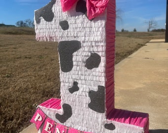 25” Tall Number One First Rodeo Birthday Piñata. With hanging rope. Personalize your name! Available for BOY and GIRL