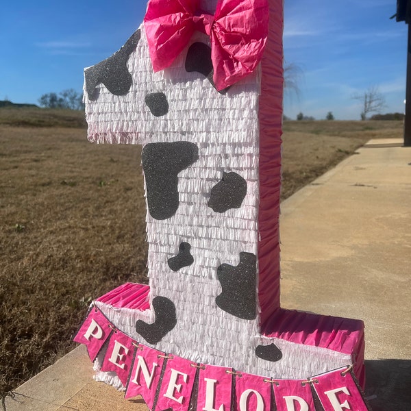 25” Tall Number One First Rodeo Birthday Piñata. With hanging rope. Personalize your name! Available for BOY and GIRL