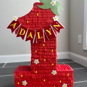 25 Tall Number One Berry First Birthday Piñata. With Hanging Rope