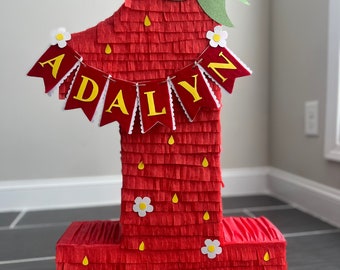 25” Tall Number One Berry First Birthday Piñata. With hanging rope. Personalize your name!