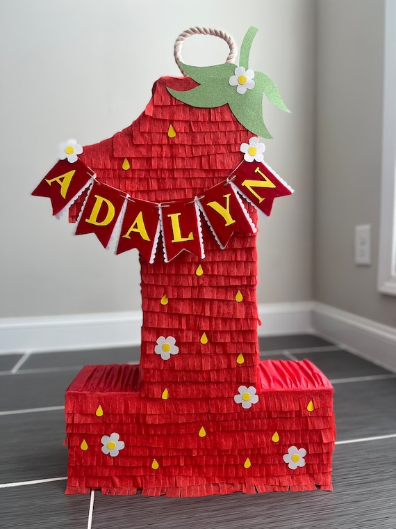 25 Tall Number One Berry First Birthday Piñata. With Hanging Rope.  Personalize Your Name 