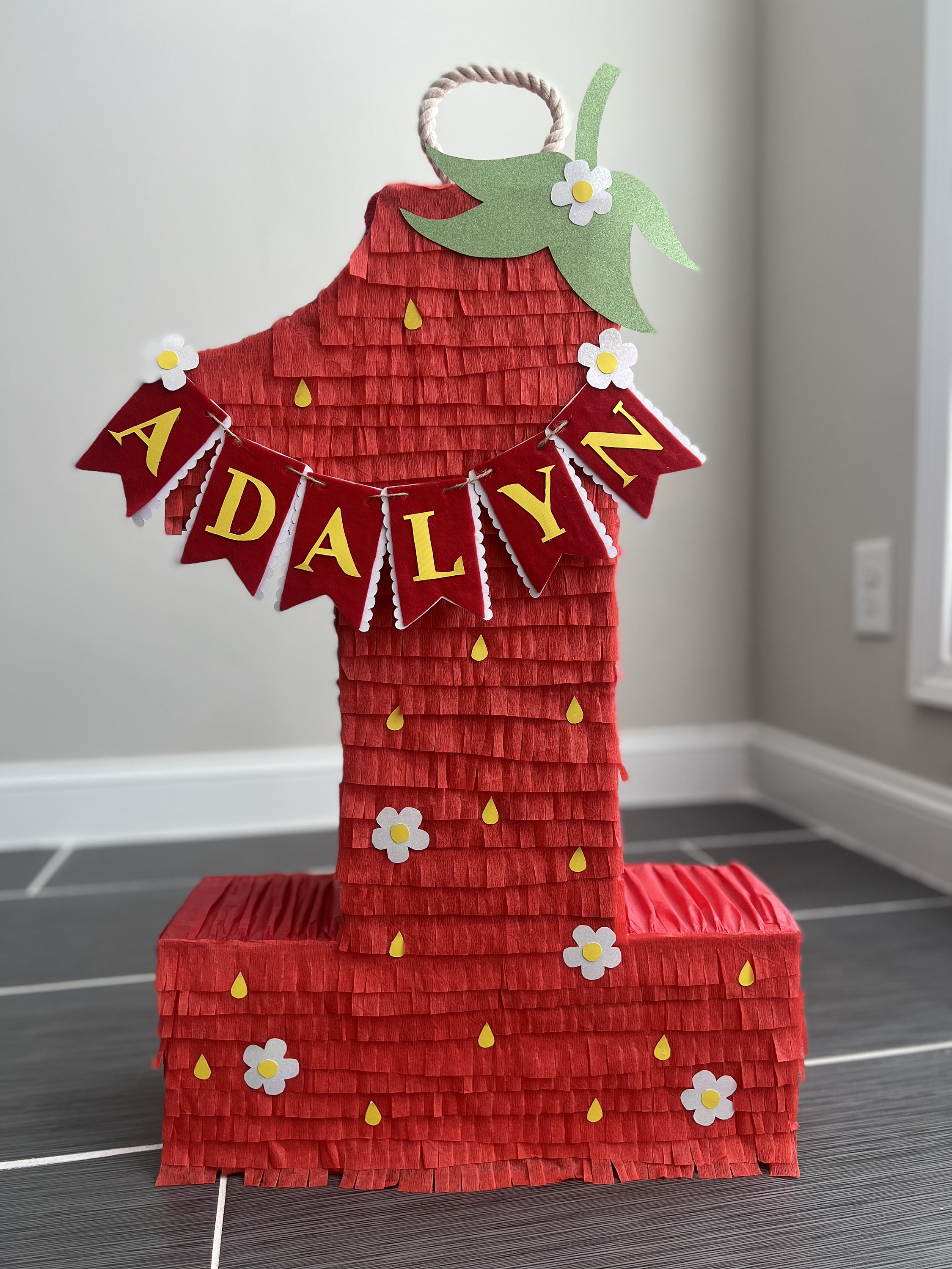 25 Tall Number One Berry First Birthday Piñata. With Hanging Rope.  Personalize Your Name 