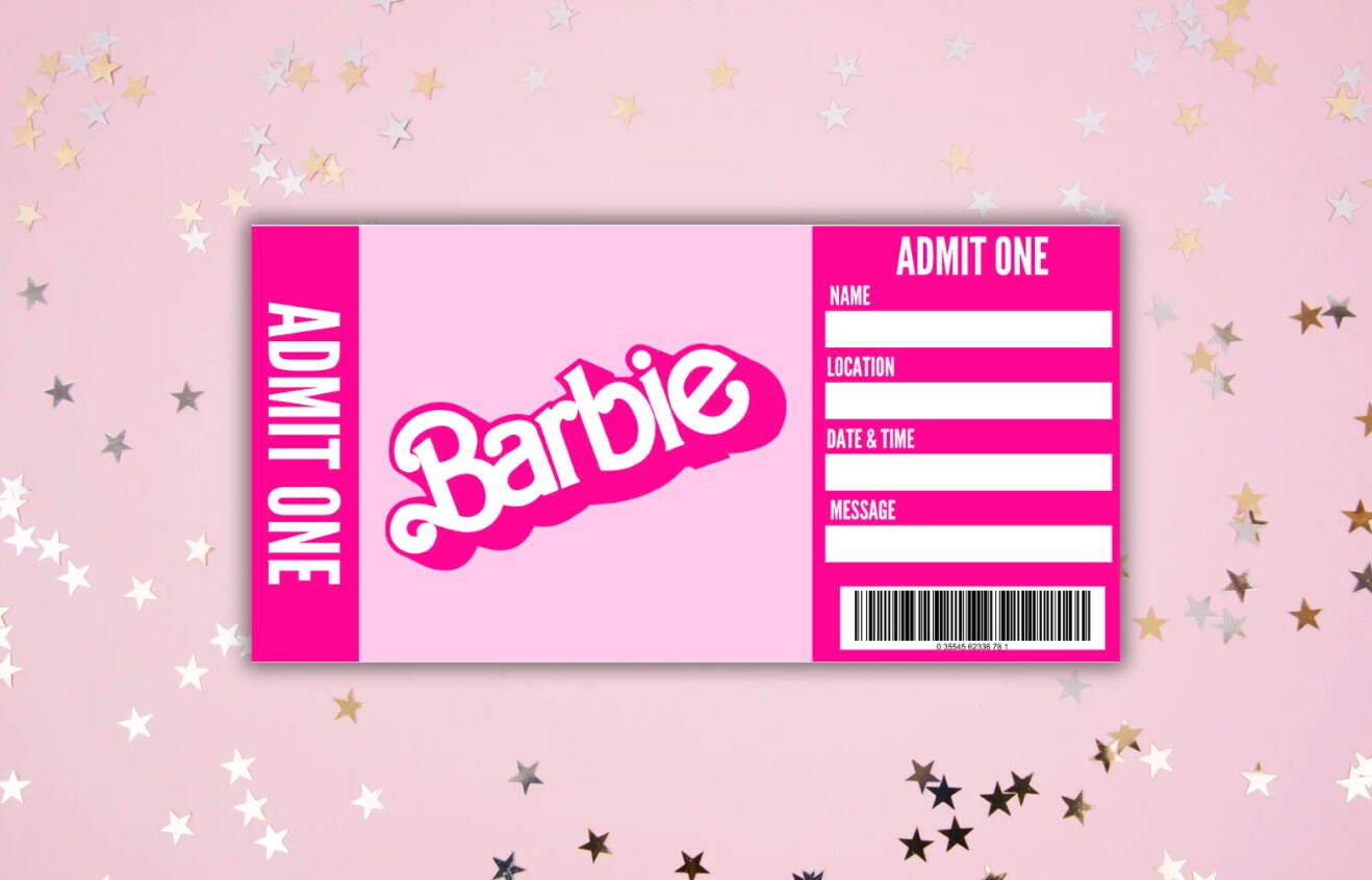 Pink Barbie Movie Ticket Barbie Birthday Invitation Barbie Etsy Australia