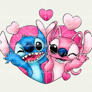 Coque Stitch Angel Love Heart pink