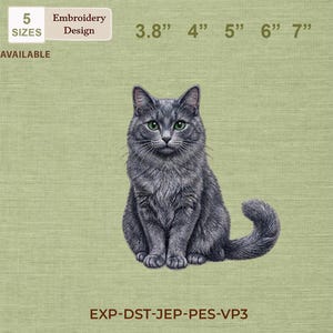 Nebelung Katze Maschinenstickerei - flauschige graue Katze für Tierliebhaber in 5 Größen