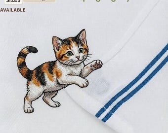 Lindo bordado de gatito calico - toalla de cocina con diseño de gato mamá, mascota, animal, niños, bordado a máquina, proyecto ITH (Simplemente en el aro)