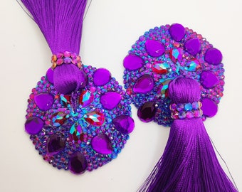 Purple Rhinestone Burlesque Pasties/Tassels