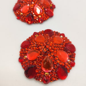 Orange and Red Rhinestone Burlesque Pasties/Tassels