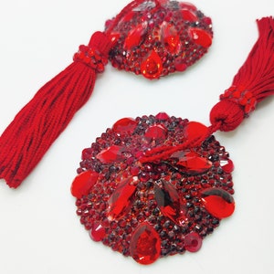 Red Rhinestone Burlesque Pasties/Tassels