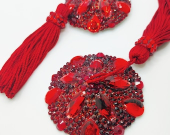 Red Rhinestone Burlesque Pasties/Tassels