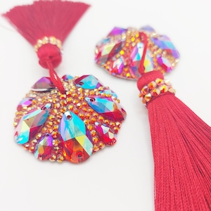 Red AB Rhinestone Burlesque Pasties/Tassels