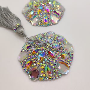 Crystal AB Silver Rhinestone Burlesque Pasties/Tassels